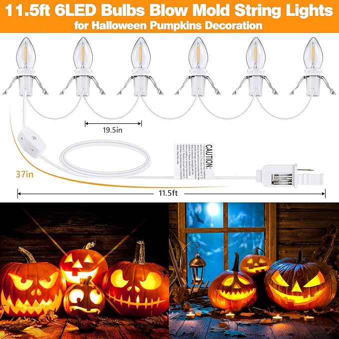 Meonum 3 Pack Accessory Cord With 6 LED Bulbs, 11.5 ft Christmas Village Light With ON/Off Switch Plugs and Spare Fuse for Halloween Pumpkin Crafts Decor