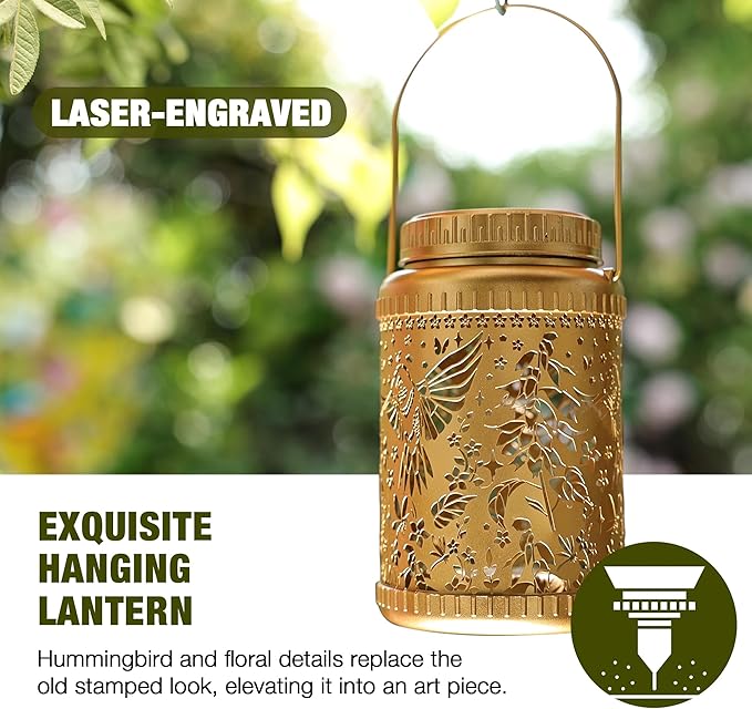 Cooo 6 Pack Valentines Day Gifts for Him Her Solar Lanterns Outdoor Waterproof Hummingbird Red_Sage Solar Pathway Lights Landscape Path Outdoor Table Lamps Garden Yard Backyard Decor -Gold