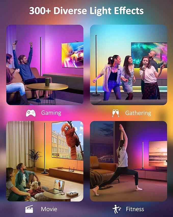 RGB Corner Floor Lamp：Uocub 16 Million DIY Colors & 68+ Scene LED Smart Modern Floor Lamp with Timing, Music Sync, App and Remote Control Standing Lamp for Living Room