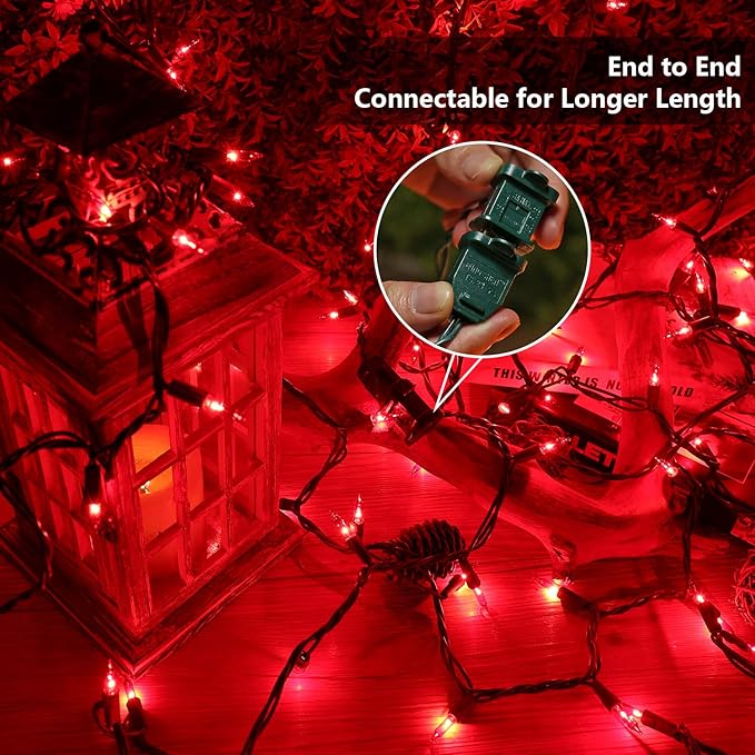 ODEETRONIC Red Christmas String Lights, 21.63ft 100 Count Incandescent Mini Lights String Connectable, UL Certified Indoor/Outdoor Green Wire Decorative Light for Xmas Tree, Patio, Party, Home Decor