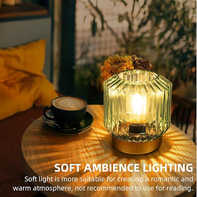 Battery Operated Lamp with Timer, Cordless Lamps for Areas No Outlets, Decorative LED Small Lamp with Original Vintage Lantern Design, Glass Mood Light for Entryway, Bedroom,Bathroom (Green)