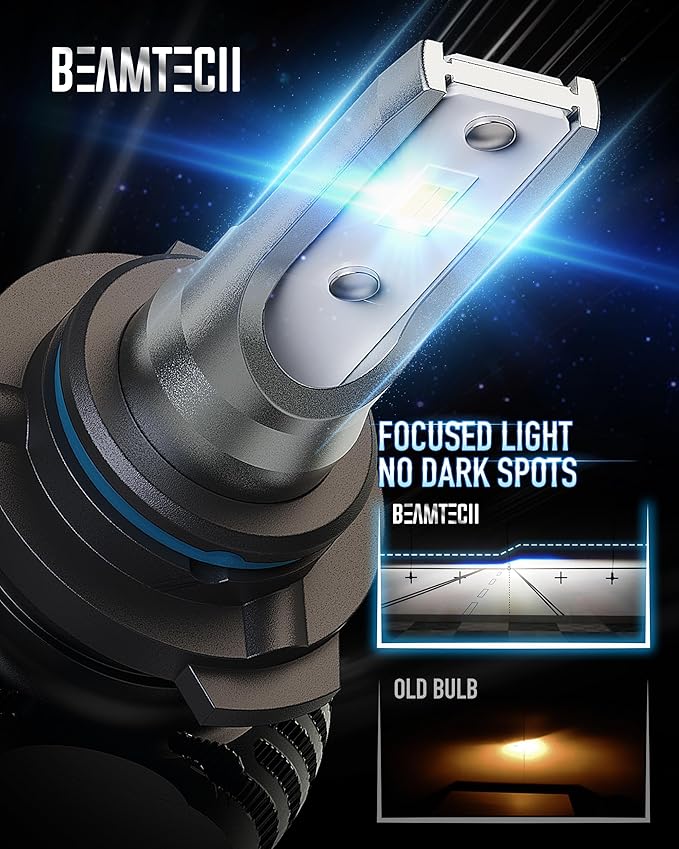 BEAMTECH 9006/HB4 Bulbs, S1 Series Fanless Fog Light 300% Brighter 6500K Xenon White, 2 Bulbs