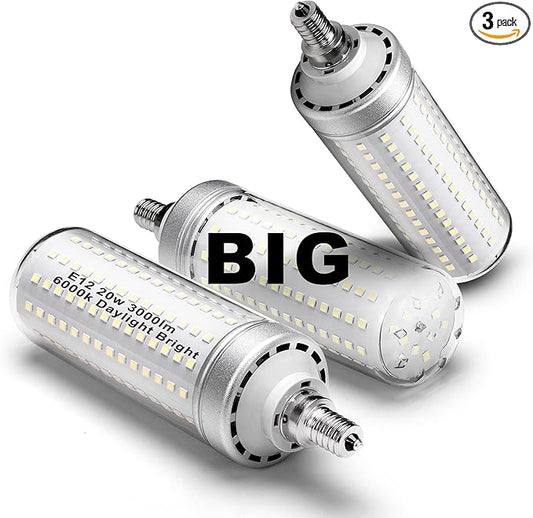 Big 1.77x 6.1 inch, E12 200w Equivalent LED Candelabra Bulbs C7,6000K Daylight Bright White,3000 lm T6 E12 20W LED Chandelier Light Bulbs for Ceiling Pendant Lighting Floor Lamp,Non-dimmable,3 Pack