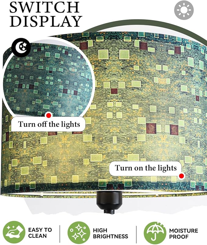 Vintage 63” Tall Floor Lamp for Living Room Bedroom, with Green Print Shade, Green Mid Century Modern Floor Lamp for Bedroom Office