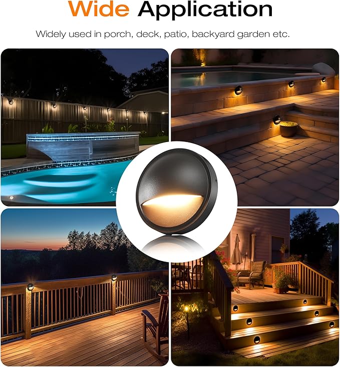 CLOUDY BAY [6 Pack] 3CCT Low Voltage LED Deck Lights Outdoor,2700K/3500K/5000K Selectable,Landscape Step Stair Railing Fence Light Wired,3W,12V-24V AC/DC Deck Lighting Fixtures