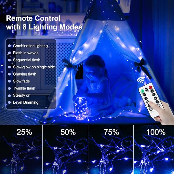 AIKEI 6 Pack LED Fairy Lights with Timer Battery Operated, Mini String Lights with Remote Waterproof 7ft 20 Led Firefly Starry Lighting for Wedding Party Bedroom Garden Christmas Decoration Blue