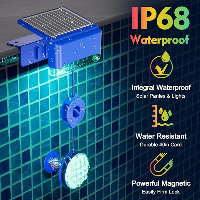 2-in-1 Solar Pool Lights,16 Colors Solar Powered Submersible LED Lights with Remote Control&IP68 Waterproof,Swimming Pool Lights for Above Ground Pools,Inground Pools Underwater,Pond(1 Pack)