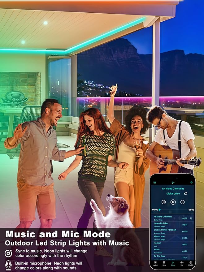 Outdoor Led Strip Lights Waterproof 400ft, Ip68 Outside Led Light Strip Waterproof with Remote and App Control, Exterior Music Syne RGB Led Rope Lights for Bathroom, Party Home Decor (2*200ft)