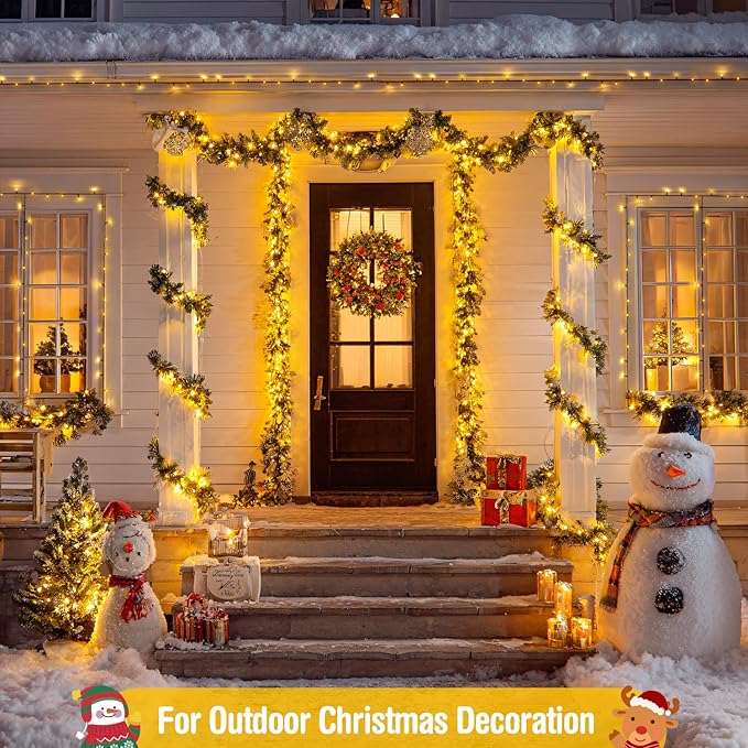 JMEXSUSS 400 LED Warm White Christmas Lights Outdoor, 132ft Christmas Tree Lights with Remote, 8 Modes Indoor String Light for Xmas Tree Garden Porch Yard House Holiday Decor
