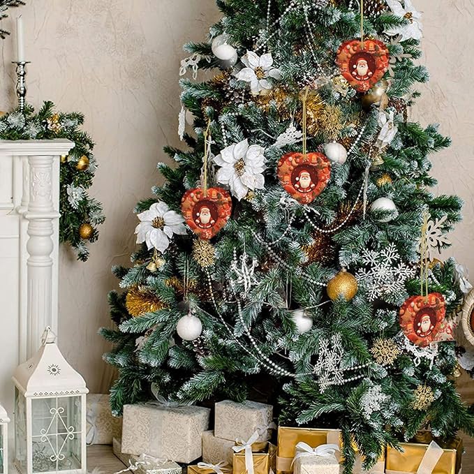 Christmas Wreath Santa Claus Cookies Christmas Ornaments, Christmas Decorations Xmas Tree Hanging Ornaments, Heart-Shaped Ceramic Festive Keepsake Gift for Christmas Decorations Holiday Home Party