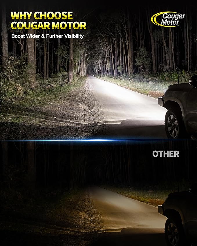 Cougar Motor 9005 9006 Bulbs, HB3 HB4 Fog Lights Bulb Combo (2 Sets) Wireless 6500K Slim Compact Design Non-polarity Fog Light Driving Light Bulbs, Plug-N-Play Pack of 4
