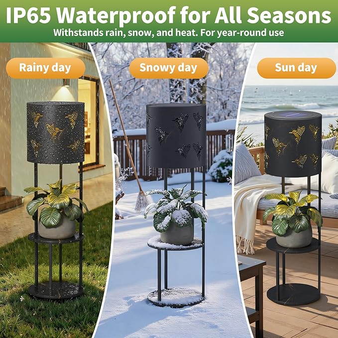 Solar Garden Plant Lights: Outdoor Waterproof Decorative Lamp with Flower Stand, Solar-Powered Yard Patio Outside Floor Decoration Lantern with Hummingbird Pattern for Festival Decor