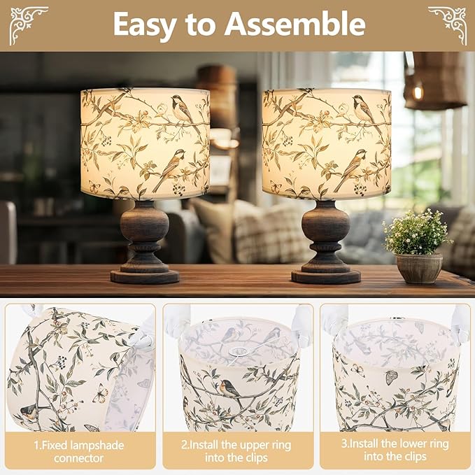 Fabric Linen Lamp Shade, Bird and Branch Pattern Lampshade, Unique Lamp Shades for Floor Lamps fit with Spider/Uno, 13x13x10inch Drum Lampshades for Table Lamp/Pendant (1Pack/Easy Assemble)