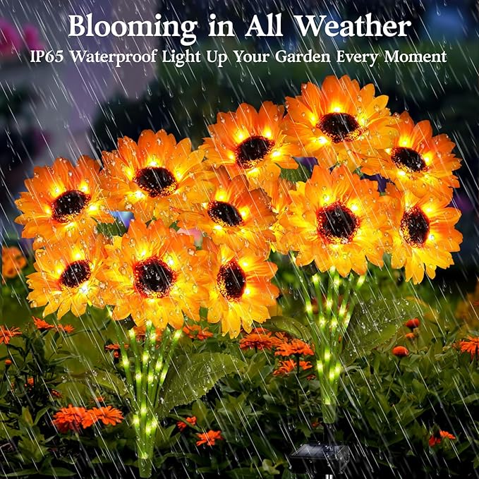Solar Garden Lights 4 Pack 24 Solar Sunflower Lights, Gifts for Mom Women Grandma Mothers Day Birthday, Waterproof Solar Flower Light for Outdoor Decoration, Decorative Stakes for Yard,Landscape,Patio