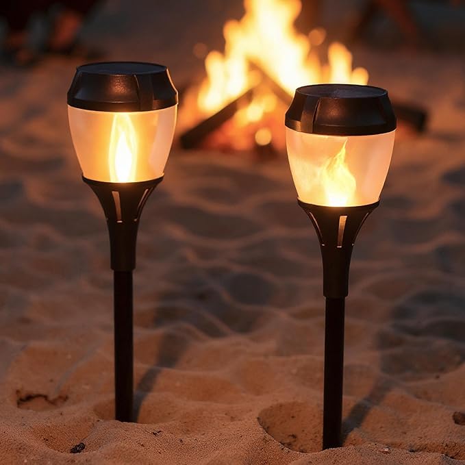 FoxFlame Solar Path Lights Outdoor Waterproof-Realistic Flickering LED Flame,IP65 Pathway Lights Solar Powered Warm Light for Garden and Walkways,Ground Stake Included for Easy Setup(1 Pack)