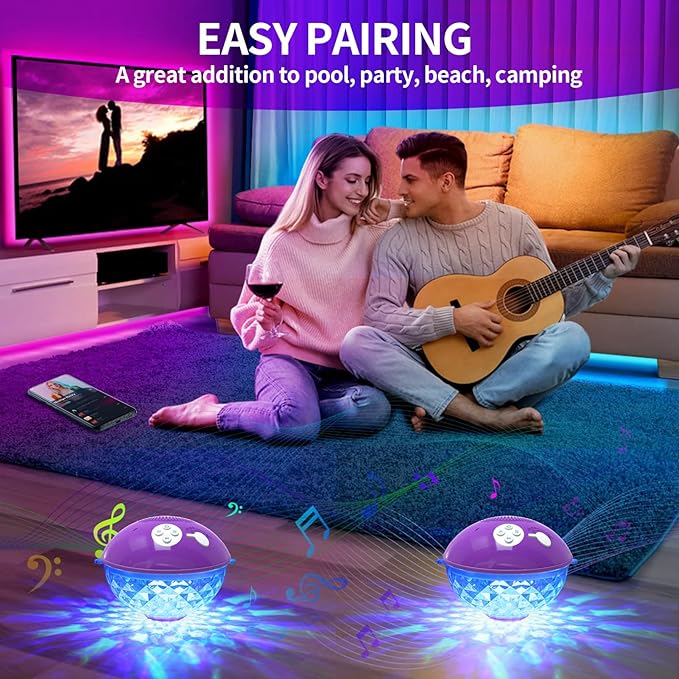 Blufree Floating Pool Speakers with Colorful Lights, Bluetooth Wireless Pool Speaker Floatable IP68 Waterproof, Built-in Mic & Crystal Clear Sound Bluetooth Hot Tub Speaker for Pool Party Outdoors