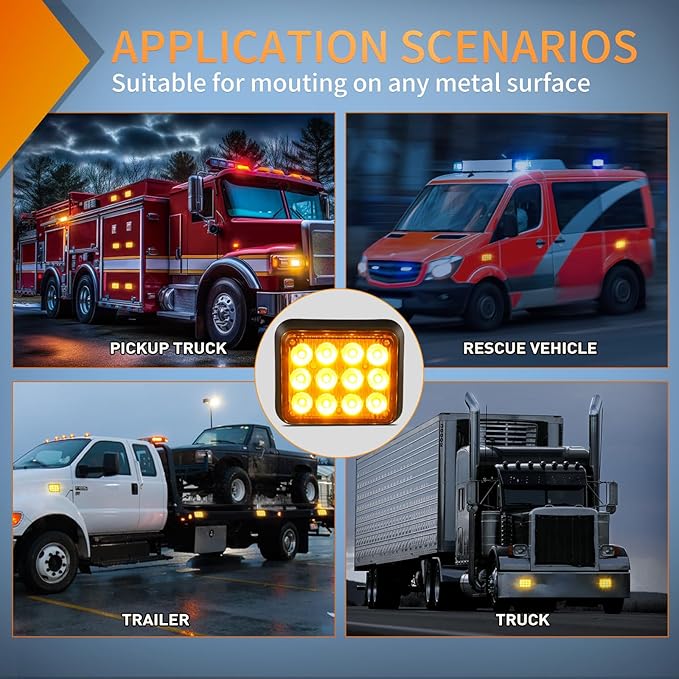 Nilight 12LED Magnetic Wireless Trailer Lights 2PCS Rechargeable Portable Hazard Beacon Warning Light Amber and White Emergency Strobe Light for Trucks Trailers Vehicles Cars Bus Surface Mount