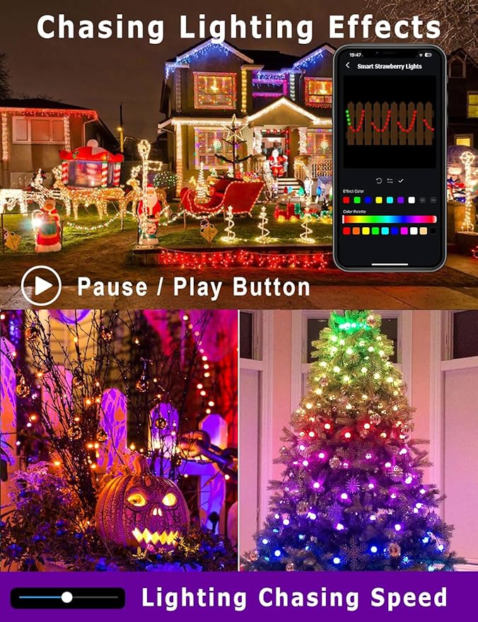 HIITEN RGB C9 Christmas Lights Outdoor 118ft 150LEDs, DIY Chasing Effects Smart LED Christmas Lights, Bluetooth APP Remote Controlled Extendable Color Changing String Lights with Timer Music Sync
