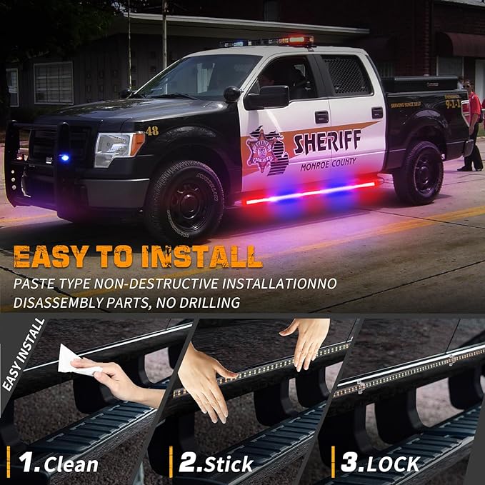 XRIDONSEN 2PCS 60 inch Police Lights Strip 720 LED Running Board Police Light Red Blue Emergency Strobe Flashing Warning Hazard Safety w/Waterproof Flexible Tube for Vehicles Trucks SUV Jeep