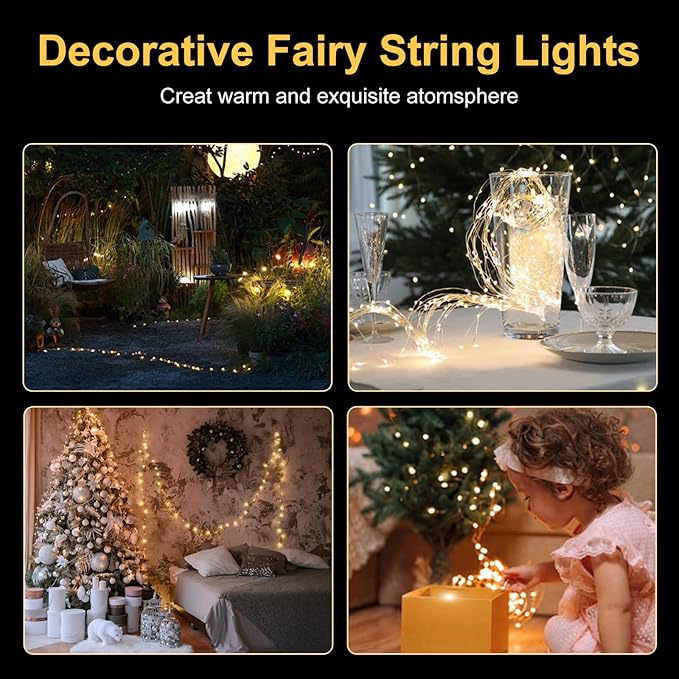 Fairy Lights Battery Operated String Lights 16.4ft 50LED Flashing and Constant Light Waterproof Silver Wire for Christmas DIY Party Wedding Decoration (Warm White, 2 Pack)