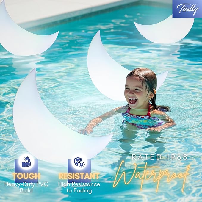 TIALLY Floating Pool Lights Solar Powered - 24" Ramadan Inflatable Light, Moon Floating Pool Decorations, Floating Solar Pool Lights for Swimming Pool, Weddings, Pool Party Decor (2 Pack)