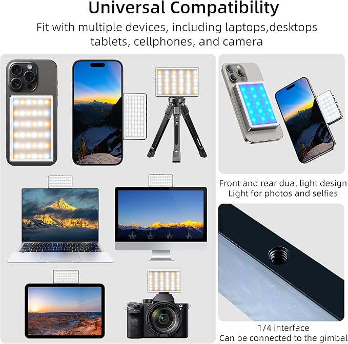 Magnetic Selfie Fill Light for Phone, LED Dual-Sided Portable Video Light, Compatible with iPhone MagSafe, Color Temperature 2700-7500K, for Photoshoot Video Recording Vlog Live Streaming