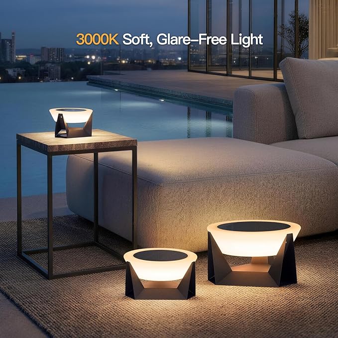 Solar Lamp, Small Solar Table Lamp, 3000K Outdoor Lanterns for Patio Waterproof, Modern Lantern Outdoor Table Lights, LED Garden Light, Dusk to Dawn Floor Lamps for Outside Deck Yard Decorative