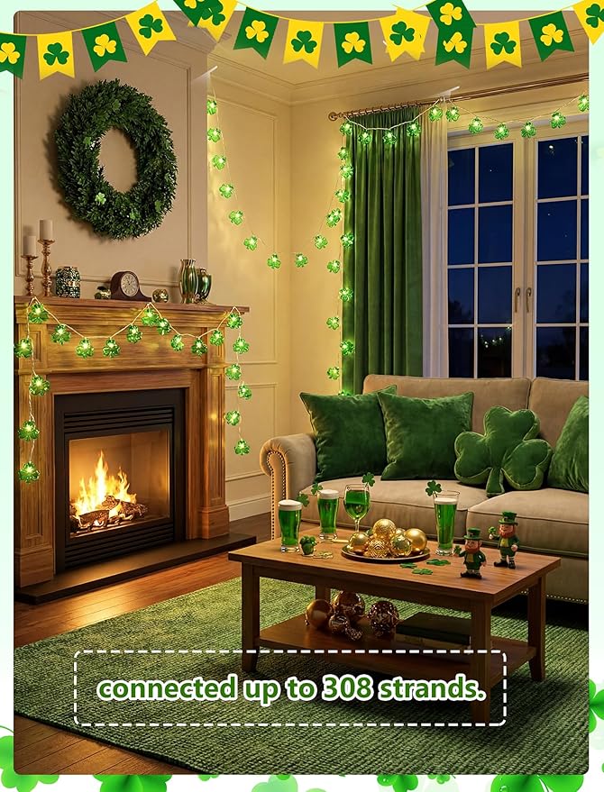 LED Shamrock String Light, 8.5Ft Clover String Light with 10 3D Green Clover Lights,Outdoor Irish Shamrock St Patrick's Day String Lights for Indoor Outdoor St. Patrick's Day Party Irish Holiday Decor