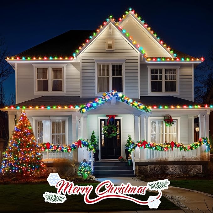 Minetom C9 Bulb String Lights Outdoor 50 Feet Multicolored Christmas Lights Green Wire for Outdoor Patio Room Christmas Tree Party Backyard Decoration, E17 Base, 50 +2 Bulbs