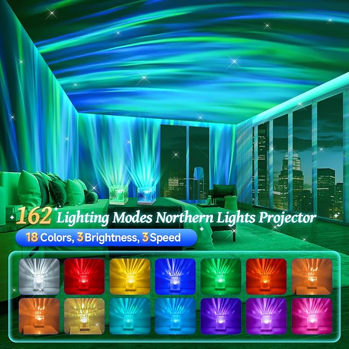 One Fire Northern Lights Projector Christmas Gifts Teens,White Noise Sound Machine+18 Colors+Bluetooth Music+Remote Control Aurora Light Projector for Bedroom,Cool Things Relaxation Gifts for Women