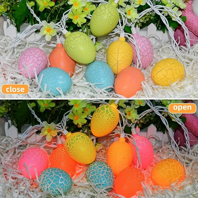Egg Easter Lights Decorations, 10 Lights 8.5FT Multi Color Lights White Wire Pastel String Lights for Easter Decorations Outdoor Indoor, Plug in