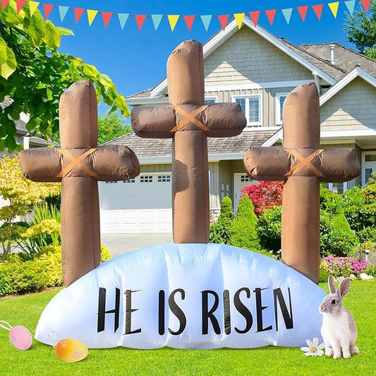 6FT Easter Inflatable Outdoor Decorations He is Risen Cross, Build-in LED Lights Holiday Blow Up Yard Decoration, for Easter Holiday Party, Outdoor,Garden, Yard Lawn Décor