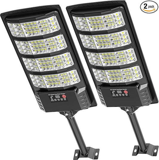 Solar Lights Outdoor - Super Brght Solar Street Lights Outdoor Dusk to Dawn with Motion Sensor and Remote Control, Wide Angle Commercial LED Street Light IP67 Waterproof(2 Pack)