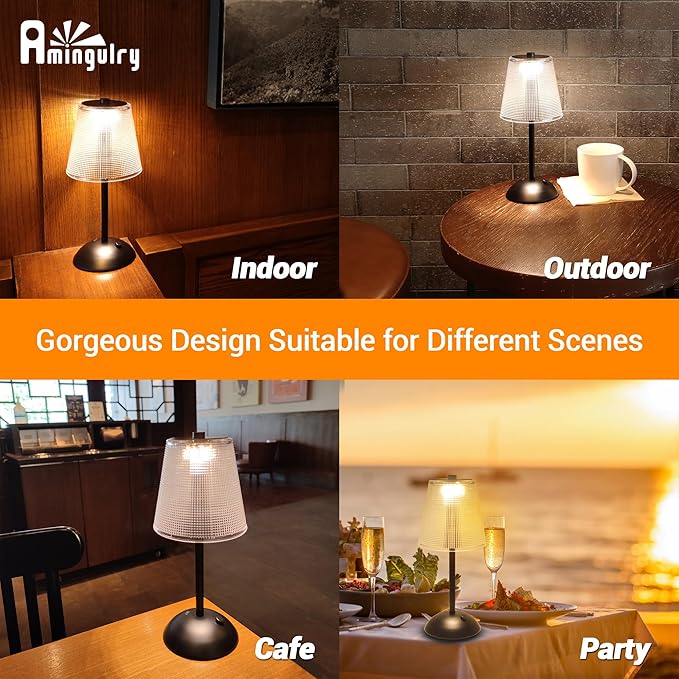 Cordless Table Lamp, 4000mAh Rechargeable Battery Operated Lamp, 3 Color Modes & Stepless Dimmable LED Touch Lamp, Portable Retro Metal Beside Lamps for Home Desk Bedroom Restaurant(Black)