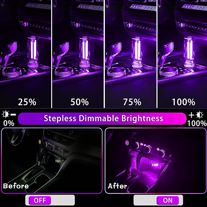 USB Car Night Light,Touch Dimmable Mini LED Lights,Portable Retro Glass Bottle Decorative Lights for Car Interior, Bedroom,Hallway & Party Decor,4-Pack (2Purple&2Green)
