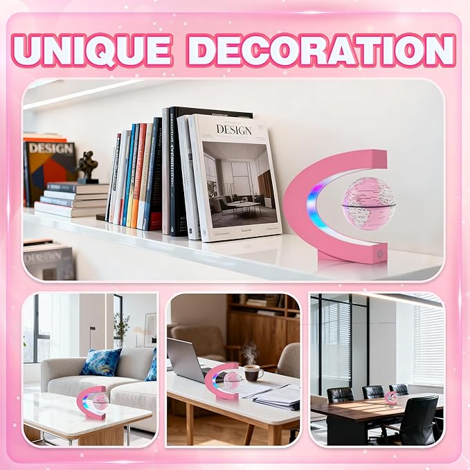 Flagest Magnetic Levitation Floating Globes with LED Lights, C Frame Floating Globe Lamp, Cool tech Gadgets for Home Office Desk Accessories, Gifts for Women, Ladies, Girls, Teachers, Colleagues(Pink)