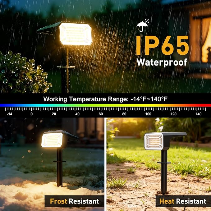 Solar Spot Lights Outdoor Waterproof IP65, [8 Pack/100 LED/4 Modes] Solar Landscape Spotlights, Auto On/Off Solar Powered Flood Lights for Outside Yard Garden Pathway(Warm White)