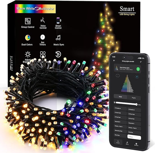 Brizled Smart Christmas Lights, 98.4ft 300 LED Color Changing Christmas Tree Lights with APP/Voice Control, Warm White & Multicolor Xmas String Light Music Xmas Fairy Light for Indoor Outdoor Home