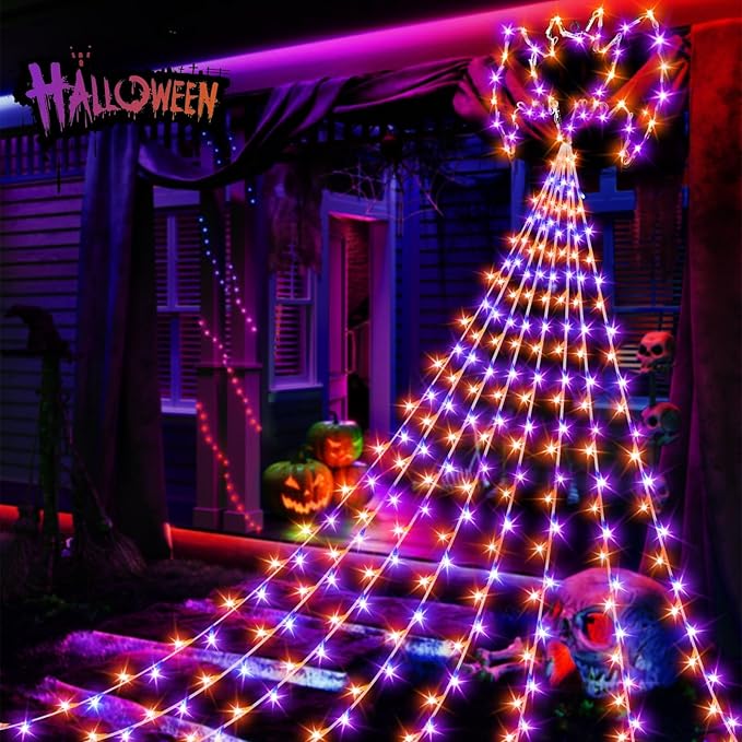 Halloween Decorations String Lights with Bats,300 LEDs 8 Modes Halloween Lights,16.4Ft Outdoor Indoor for Tree,Roof,Yard,Garden & Party Decor (Purple Orange)