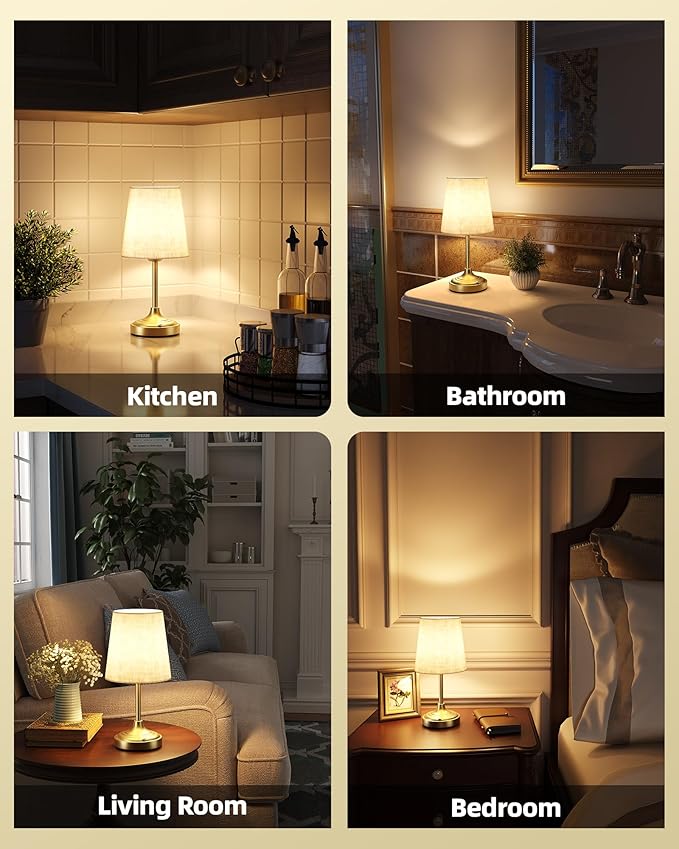 EZVALO Rechargeable Table Lamp, 2-Pack, 8000mAh, Ambient Light, Small, Touch Control, Dimmable, 2700K, Portable, LED, Battery, Cordless, Desk Lamp, Kitchen Lamp, Fabric Shade, for Dining Room