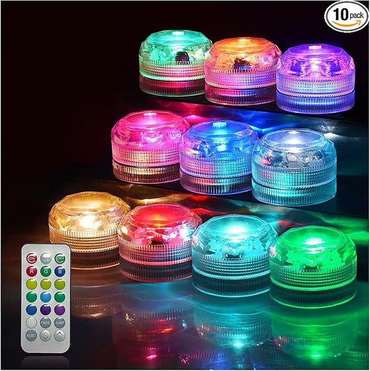 Mini Submersible LED Lights with Remote, Small Underwater Tea Lights Waterproof, Flameless Candles Battery Operated,1.2" RGB Multicolor Tealights for Vase Pool Pond Camping Christmas Party Decor