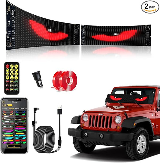 2 Pack Devil's Eye 23.4"x4.7" Led Eyes Animated for Car Windshield, Trylightride Programmable Scrolling Sign for Cars/SUVs/Trucks, Ojos Led Para Carro, USB Powered LED Matrix Panel, Remote/App Control