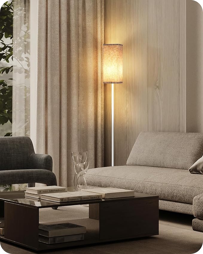 64.2'' Dimmable Floor Lamp for Living Room with Remote and Foot Switch, Corner Floor Lamp for Bedroom, Includes 10W A19 Bulb, Modern Standing Tall Lamp, ETL Listed White and Beige WE17LD05