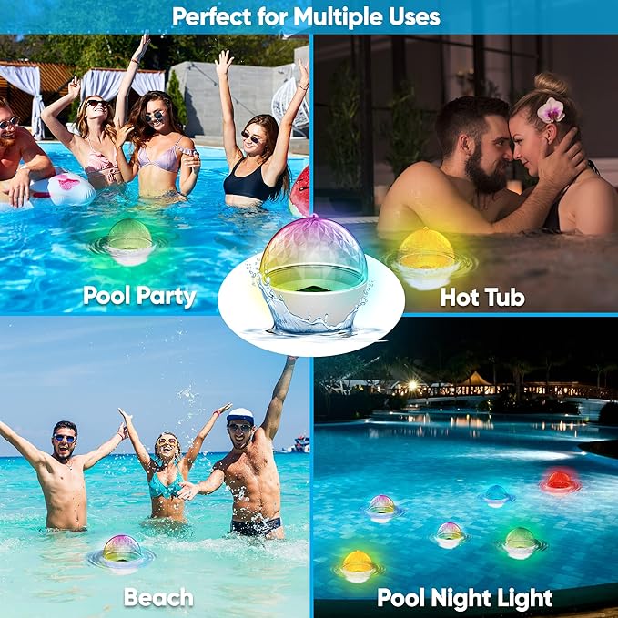 Pyle Floating Pool Lights - Solar Pool Light with 3 Color Changing Lights - Waterproof IP68, Rechargeable Color Changing LED Night Light, Party Décor for Swimming Pool, Indoor & Outdoor