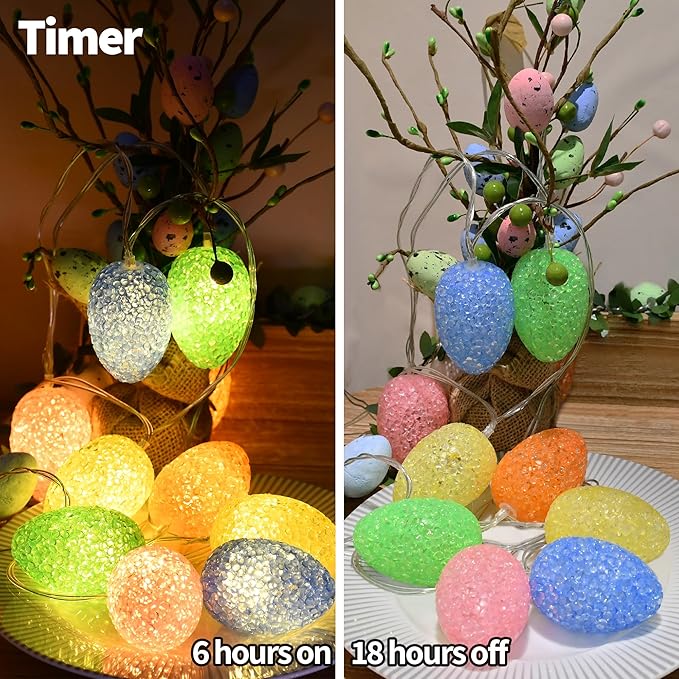 YOLIGHT Easter Decorations Egg Lights Fairy Light Battery Operated with Timer, 6.5ft 10 LED Easter Lights String for Table Home Tree Mantel Party Décor, Indoor & Outdoor