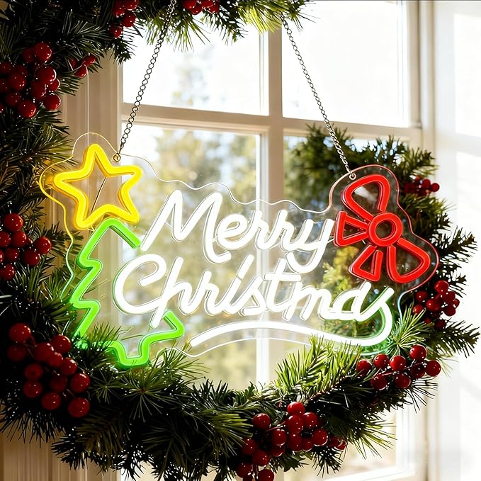 Merry Christmas Neon Sign Dimmable Christmas Neon Lights Xmas Wall Decor USB Powered Led Lights Xmas Party Bar Pub Club Winter Holiday Home Living Window Bedroom Festival Gift Decorations