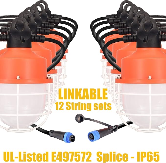 dephen 100W LED Construction String Lights, 50ft Linkable Worklight, 14000Lm Portable Outdoor Lamps, Plug in Temporary Lighting for Job Site, Workshop, Garage, Warehouse UL-Listed