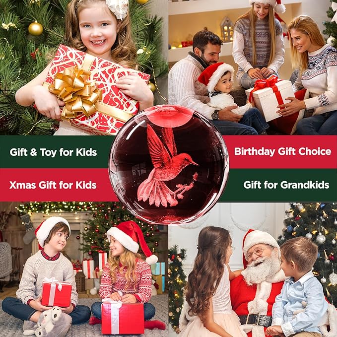3D Hummingbird Crystal Ball Night Light with Remote Upgraded 3.15 In Hummingbird Figurine Glass Ball Lamp with 16 Color Wooden LED Base Cute Hummingbird Home Decor Gifts for Kids Teens Women