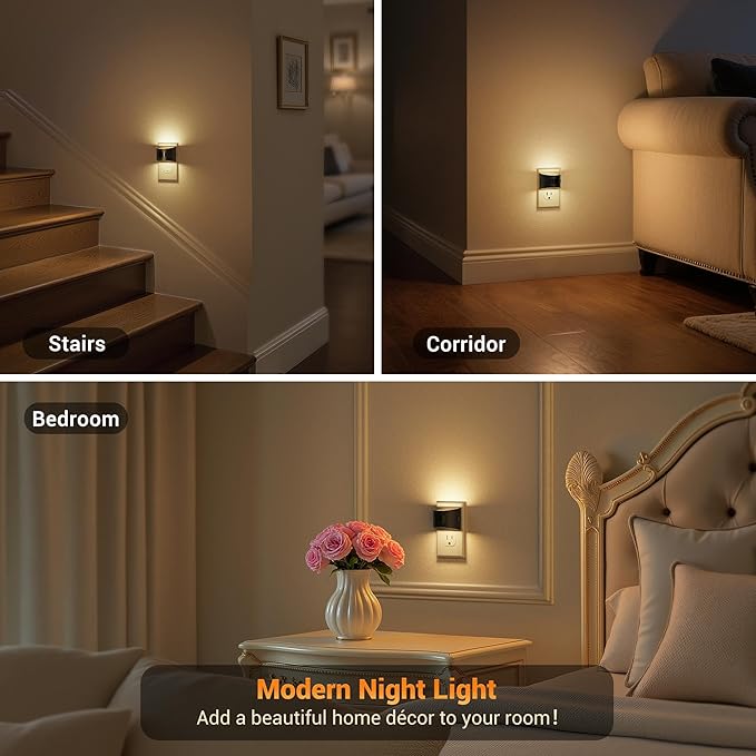 JandCase Motion Sensor Night Light, Night Lights Plug into Wall, Dusk to Dawn Sensor Nightlight with Motion Activated, 30/60/100lm Brightness Dimmable, 3000K Warm White, for Kids Bedroom Hallway