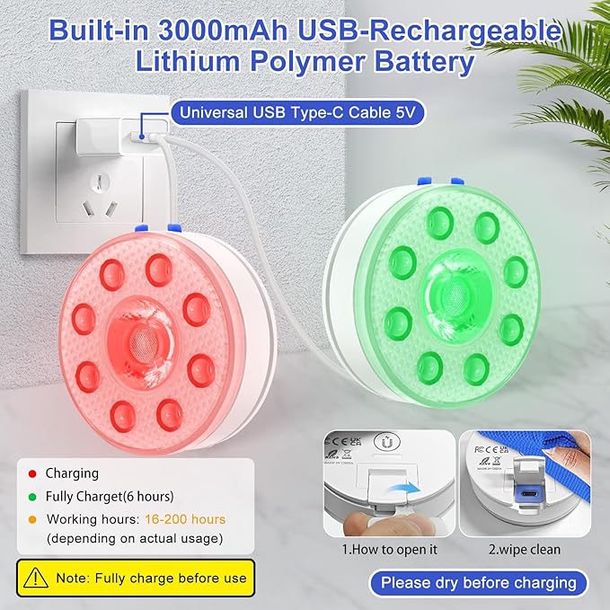 Rechargeable Submersible LED Pool Lights with Remote - LUXJET Magnetic Bathtub Lights, RGB IP68 Waterproof Underwater Lights for Hot Tub, Christmas Halloween Decor, Bath Spa Fountains (2 Pack)